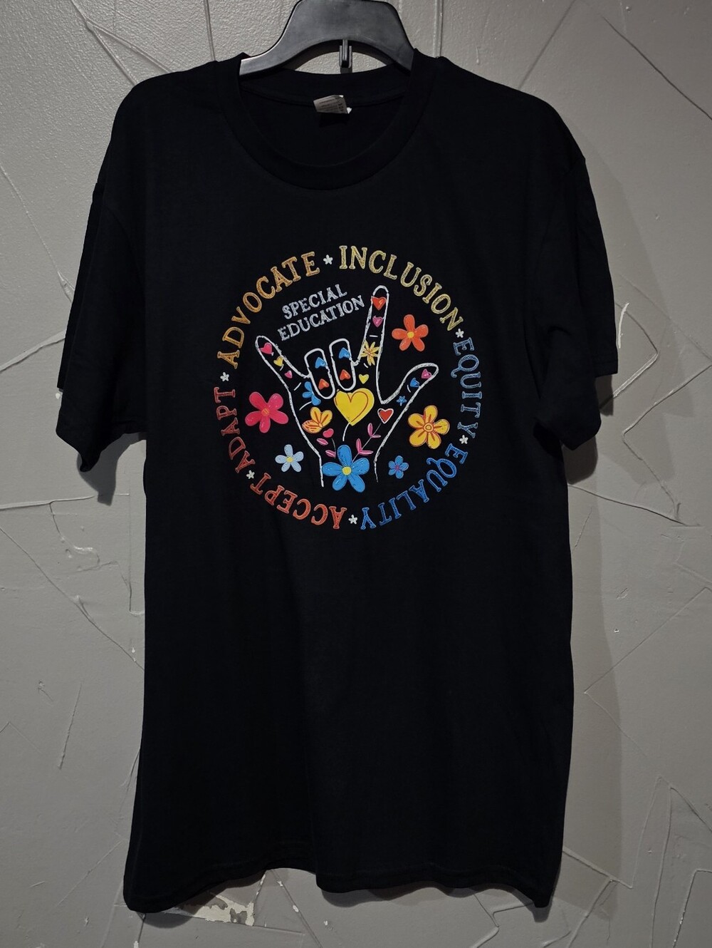 Special Education Inclusion Tee - Black with Multicolor Floral Graphic